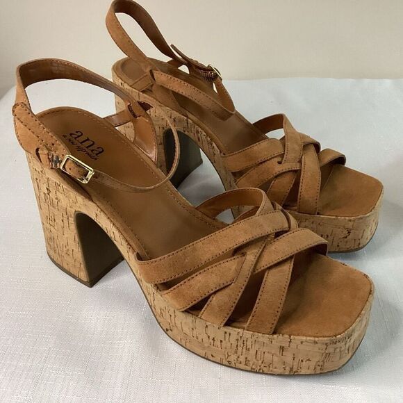 a.n.a. Women’s Cognac Chunky LeatherSandals Size 10 - Picture 1 of 8